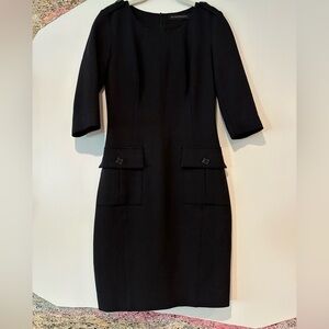 Arinov n Fedyshin wool black pencil dress three quarter sleeve xs